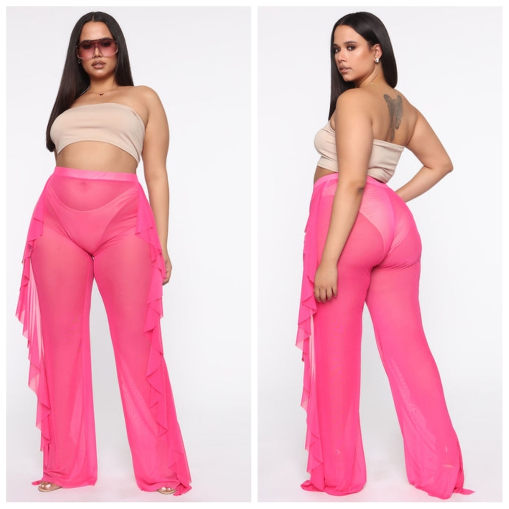 Fashion Nova Sunshine See Through Cover Up Pant | Size 3X | NWT | Fuchsia